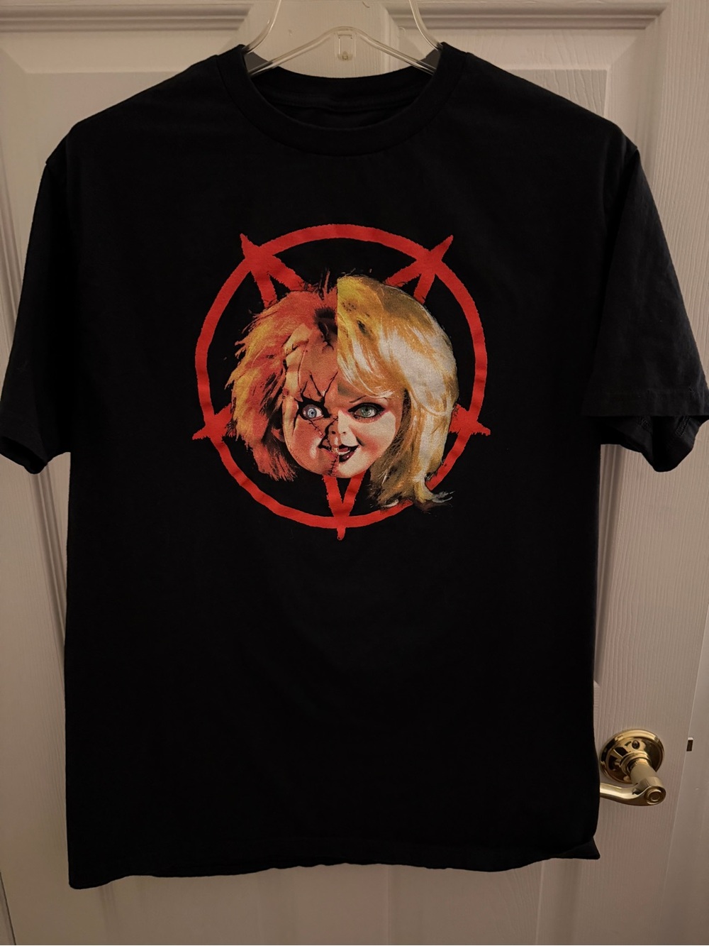 Hot Topic Chucky & Tiffany Pentagram Split Portrait T-Shirt Large